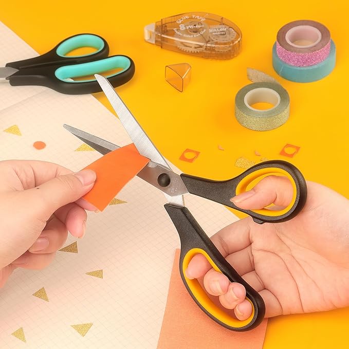 LONGKEY 8.5" Scissors 3-Pack, Ultra Sharp Stainless Steel, Black | All Purpose Scissors for Office Home School, Soft Comfort-Grip Right/Left Hand