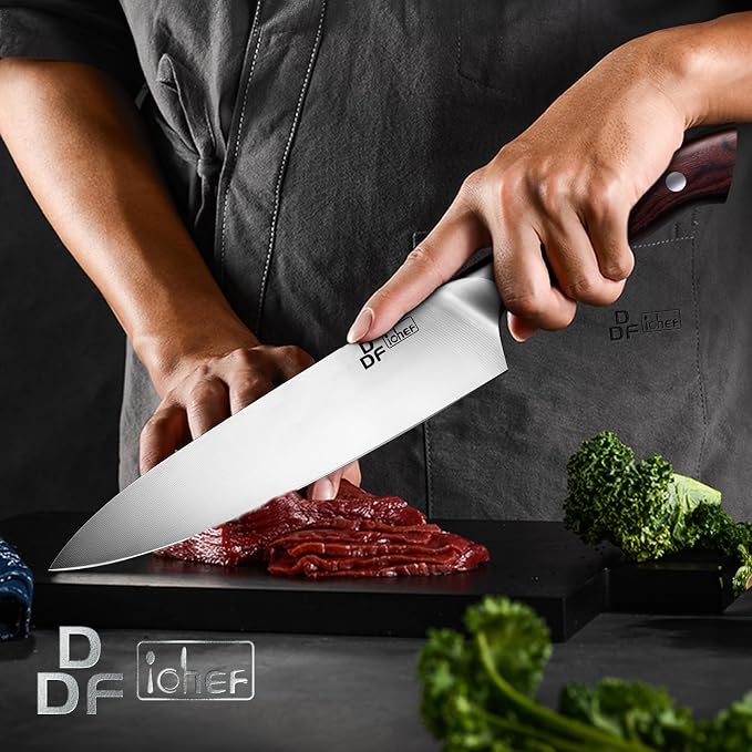 Chef Knife 8 Inch, High-Carbon Stainless Steel, Ergonomic Pakkawood Handle | Sharp Kitchen Knife with Non-slip Full-Tang Wooden Handle, Japanese Chopping Knife with Gift Box