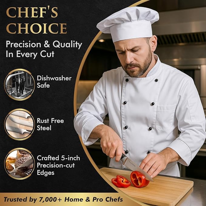 Bellemain Steak Knife Set of 6, Serrated Stainless Steel, Dishwasher Safe | Ergonomic Handle Design, Rust-Resistant Blades, Precision Serrated Edges, Enhanced Dining Experience at Home & Restaurants