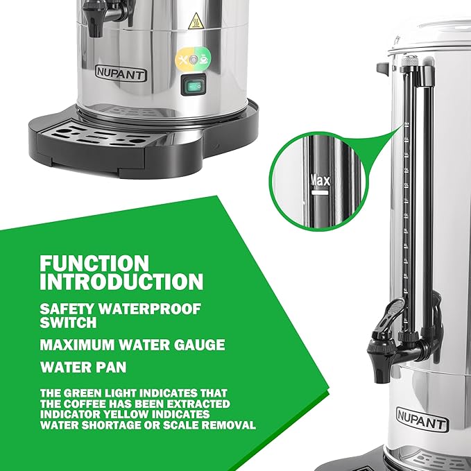NUPANT Commercial Coffee Urn 50 Cup/8L Coffee Dispenser with Upgraded Percolator, Double Wall 304 Stainless Steel Hot Water Urn Beverage Dispenser, Keep Warm Large Coffee Maker for Catering Party