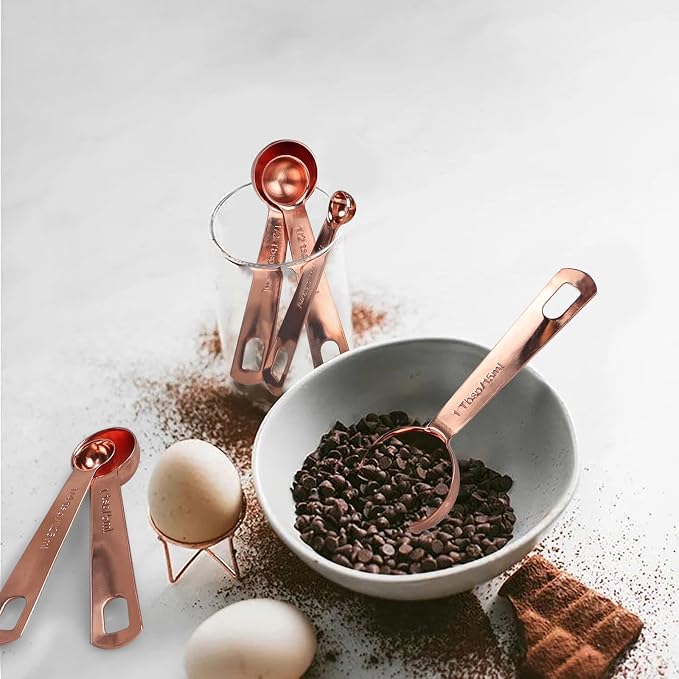 Measuring Spoon Set of 6, Heavy Duty Stainless Steel, Rose Gold | Tablespoons Teaspoons Measuring Spoons, For Measuring Dry or Liquid Ingredients Spice, For Kitchen Baking Cooking
