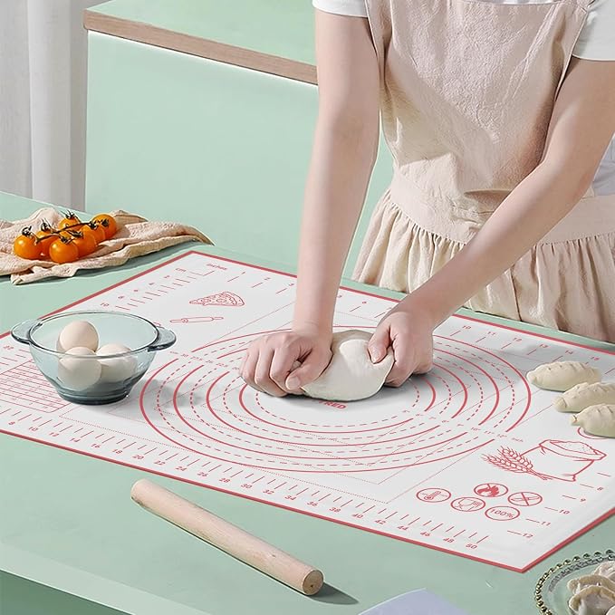 Silicone Pastry Baking Mat 16x24 Inch Large - Non-Stick Non-Slip Dough Rolling Mat with Measurement Markings for Kneading Pie Pizza Cookies Fondant Making Kitchen Counter Pad