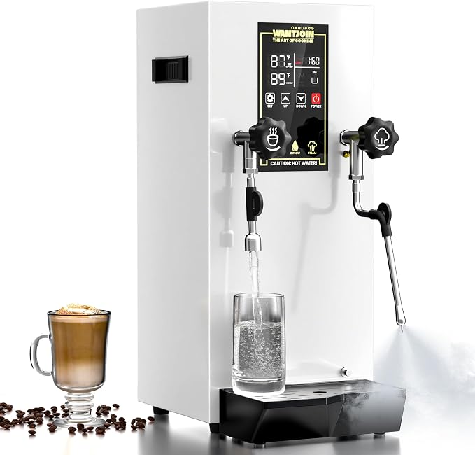 WantJoin Commercial Milk Frother - 1800W Milk Steamer, Hot Water Dispenser, Beverage Heater for Latte, Cappuccino, Coffee, Milk Tea, LED Display, Hotel Use