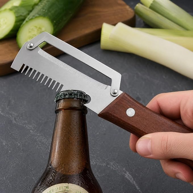 Multifunctional Vegetable Peeler with Wooden Handle | Bottle Opener, Vegetable Slicer, Cabbage Shredder, Stainless Steel, Kitchen Essentials 2026