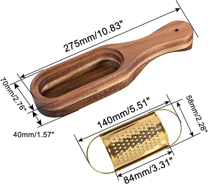 Box Cheese Grater With Container Stainless Steel Parmesan Cheese Grater With Wood Handle Shredder Zester Grater Box Kitchen Handheld Cheese Spoon Grater-Gold Colour (With Handle)