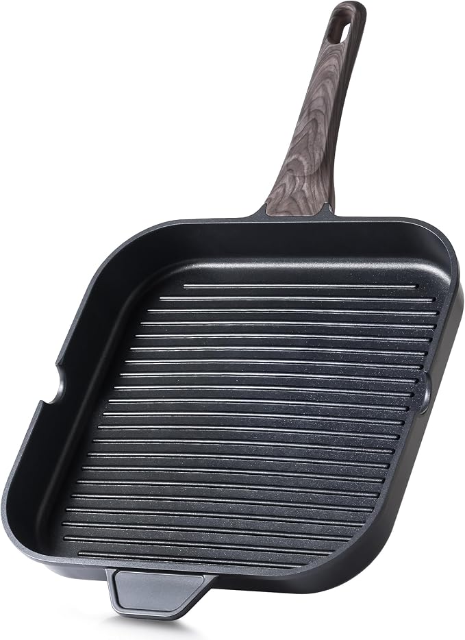 SENSARTE Nonstick Grill Pan for Stove Tops, Versatile Griddle with Pour Spouts, Square Big Cooking Surface, Durable Skillet Indoor & Outdoor Grilling. PFOA Free,12Inch