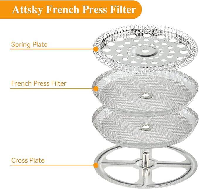 8 Pieces French Press Replacement Parts Stainless Steel Set, 6 Pieces 3.2in Universal French Press Screen, Containing Spiral Disk and Cross Disk for 21oz/3.2 Inch Wide French Press Coffee Press