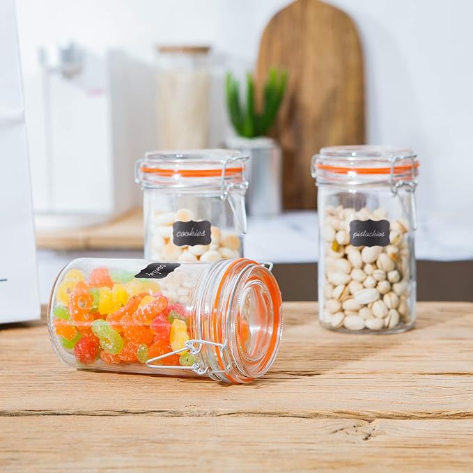 16 oz Glass Jars with Hinged Lids, 12 Pack Airtight Storage Jars | Leakproof Rubber Gasket, Wide Mouth Mason Jars for Kitchen Canisters,Food Storage, Pickling,Fermenting,Pantry