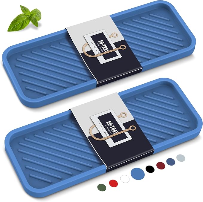 Kitchen Silicone Sink Organizer Tray, Sponge Holder for Sink Caddy（Blue） | Silicone Soap/Sink/Drip Tray, Kitchen Sink Organizer, Small Mats for Counter, Soap Dish Tray, Dishwashing Accessories