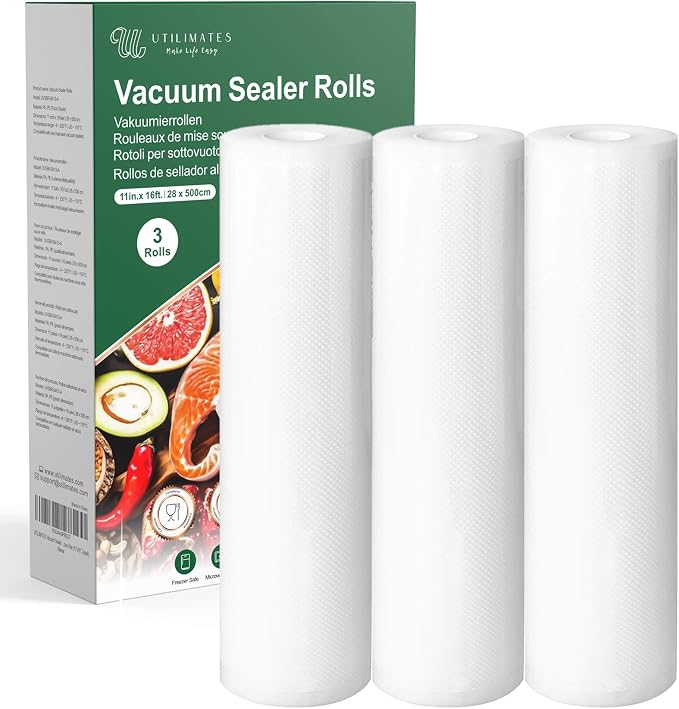 Vacuum Sealer Bags for Food, 11 Inch 16 Feet Custom Size 3-pack | Heavy Duty BPA-free Vacuum Sealer Bags Rolls for Food Saver, Freezer Food Storage, Seal a Meal, Sous Vide, Meal Prep