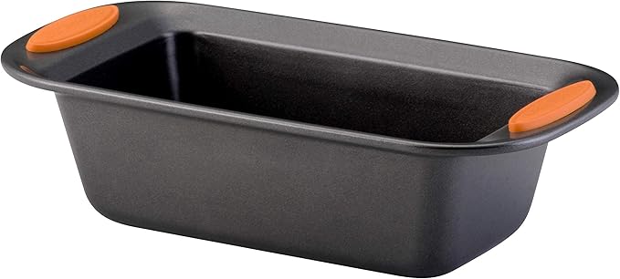 Rachael Ray Yum-o! Bakeware Oven Lovin' Nonstick Loaf Pan, 9-Inch by 5-Inch, Gray with Orange Handles