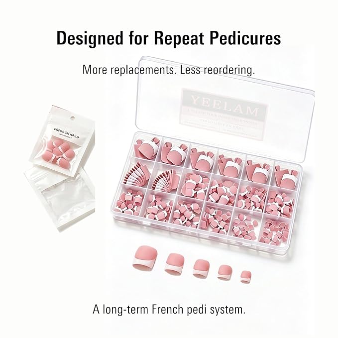 Press On Toenails French Tip, Soft Gel, Matte Baby Pink, 240Pcs | 15 Sizes, Sharp Square, Big Toe Friendly, Salon-Quality Finish, Long Wear Value Pack, DIY Pedicure