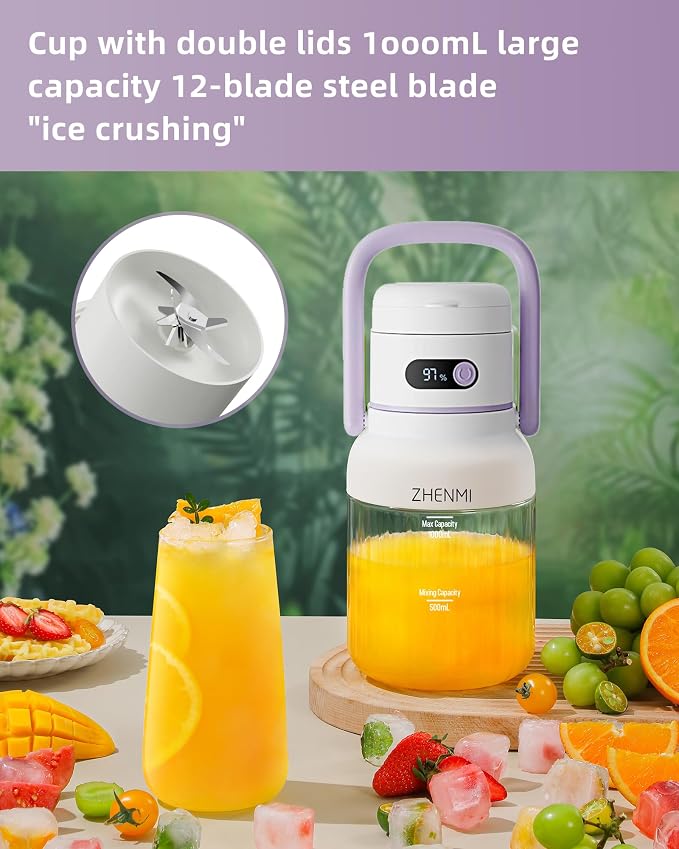 Portable Blender, Personal Smoothie & Shake Blender, 33oz BPA-Free Vessel, Leakproof Lid with Sip Spout, USB-C Rechargeable, Detachable & Easy-to-Clean, Purple
