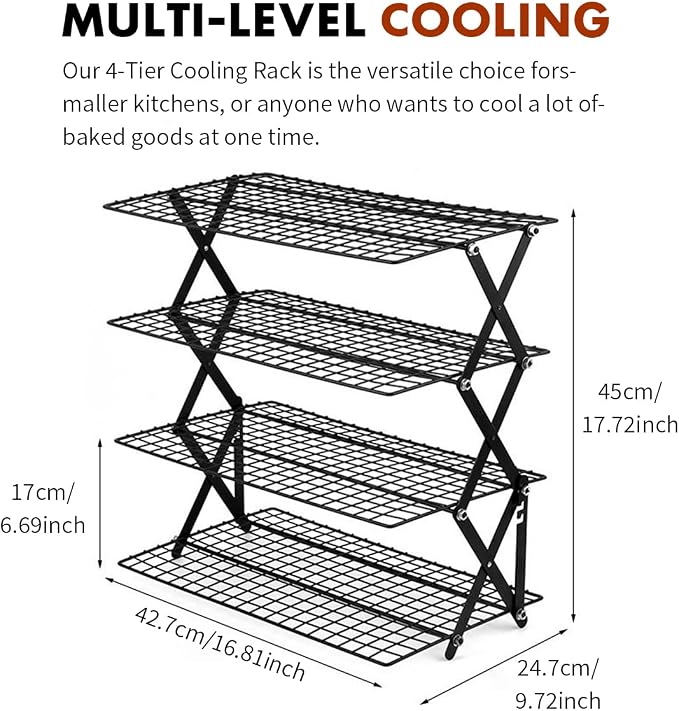 ShellKingdom 4 Tier Collapsible Cooling Rack, Outdoor Camping Picnic Shelf | Wire Cooling Rack for Baking, Cookies, Cake, Roasting, Grilling, Drying Rack