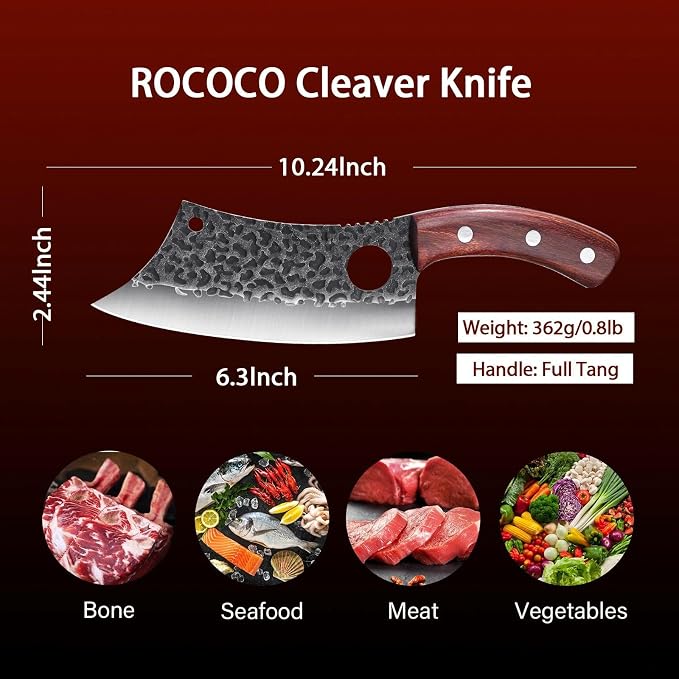 ROCOCO Butcher Cleaver Knife Set - 3PCS Serbian Chef Viking Boning Knife | Meat Cutting Cleaver for Kitchen Outdoor BBQ Camping Birthday Father Mother Christmas Gift Idea Men