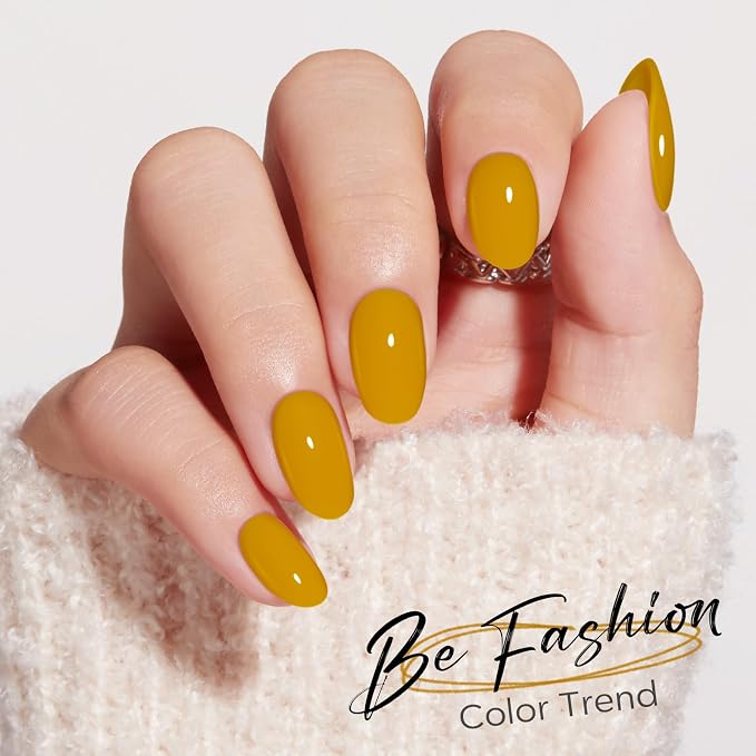 modelones Ginger Yellow Short Press on Nails, Oval Fake Nails Kit | Press Ons with Nail Glue, Adhesive Tabs, Nail File, Prep Pad, Manicure Stick, 32Pcs 16 Sizes, Summer Women Girl Gift