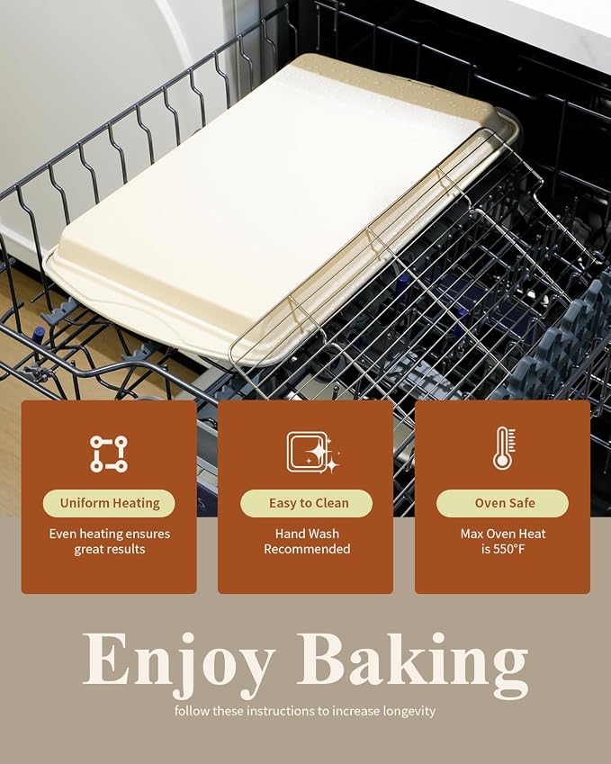 Nonstick Crisp Baking Tray With Wire Rack, Ceramic Coating Jelly Roll 15x10 Cookie Sheet Pan, Non-Toxic, PTFE & PFOA Free, Oven Safe 550°F, Dishwasher Safe, Aluminized Steel, Sunshine Cream