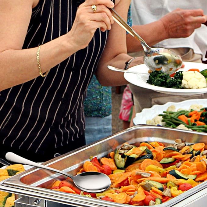 AOOSY Serving Spoons Set of 6, Stainless Steel Serving Utensils for Buffet | Slotted and Solid Spoon for Buffet,Catering, Party,8.7In,Serving Spoons x 3,Slotted Spoons x 3,Mirror Polished