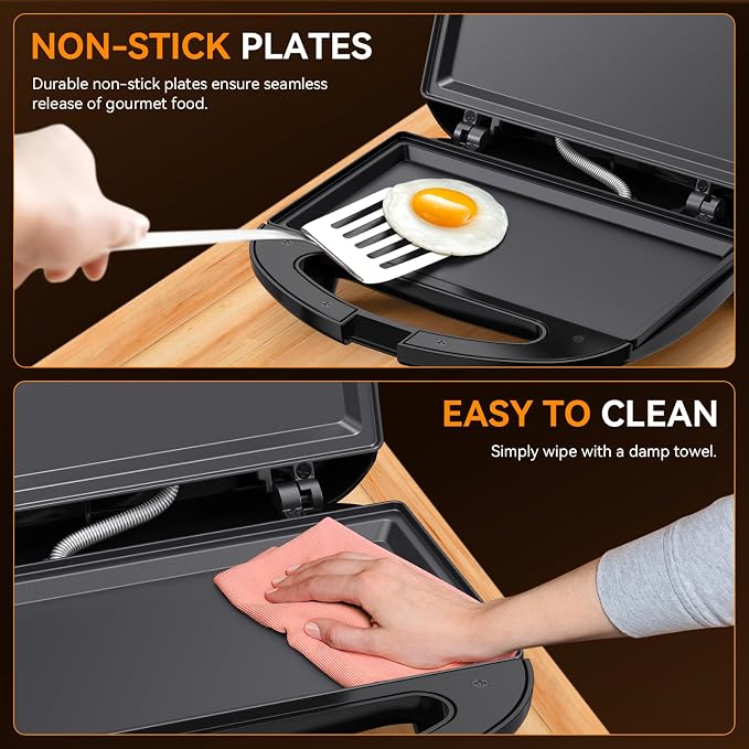 OSTBA Panini Press Sandwich Maker, 2-Slice Grilled Cheese Maker | 750W Heating with Nonstick Flat Plates, Indicator Lights, Cool-Touch Handle, Cord Wrap Storage and Easy-Clean Design