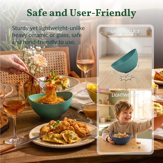 Wheat Straw Bowls Unbreakable Cereal Bowls 26 OZ Serving Bowls for Snack, Dessert, Dinner, Soup, Rice Microwave and Dishwasher Safe Bowls Set for Kitchen, Party, Dorm, RV (4 PCS Multi)