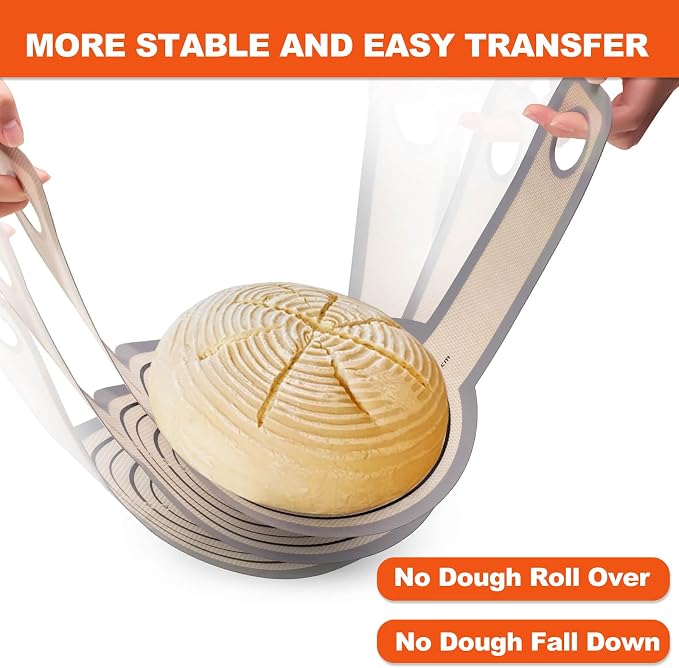 Silicone Bread Sling Dutch Oven - Best Japan Silicone. Non-Stick & Easy Clean Reusable Bread Baking Mat. With Extra Long Handles Baking Sheet Liner, 1 Grey pcs for Transferable Dough