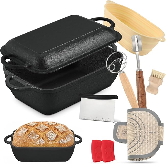 Oval Cast Iron Dutch Oven for Bread Baking, 6.35Qt Bread Baking Pan with Lid, Multi-Functional Dutch Oven Pot with Bread Baking Supplies for Bread Baking, Frying and Braising