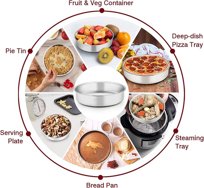 TeamFar 6 Inch Cake Pan, Stainless Steel Round Smash Cake Pan Baking Pans | Set of 3, Tier Cake Baking Pans, Fit in Pot Pressure Cooker Air Fryer, Healthy, Non-Toxic, Mirror Finish, Dishwasher Safe