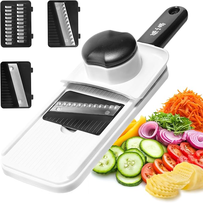 3-in-1 Handheld Mandoline Slicer - Stainless Steel Vegetable Cutter Shredder Cheese Grater with Comfort Grip, Ideal for Speedy Fruits & Vegetables Slicing