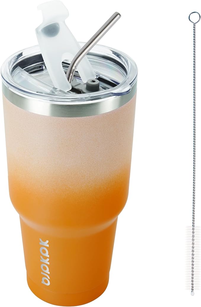 BJPKPK 30 oz Tumbler with Lid and Straw, Insulated Stainless Steel Cup | Double Wall Vacuum, BPA Free, Leak Proof, Keeps Hot/Cold, Travel & Beach Ready, Car Holder Fit, Coral