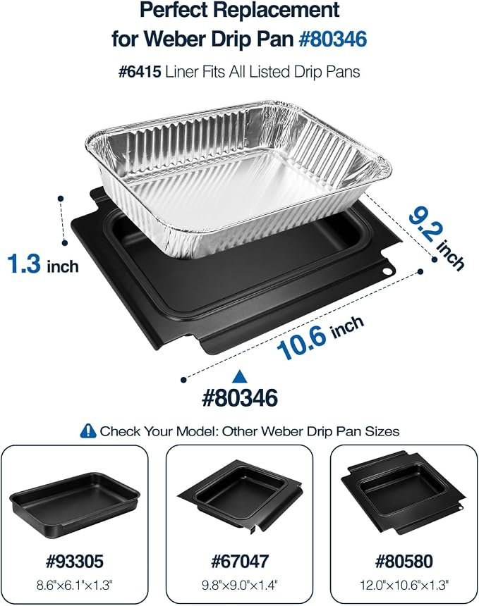 80346 Catch Pan with 20 Pack 6415 Drip Pan Liners for Weber Q100 Q120 Q140 and Q1000 Q1200 Q1400 Series Grills, Grease Tray Catcher for Weber Replacement 80346 41887