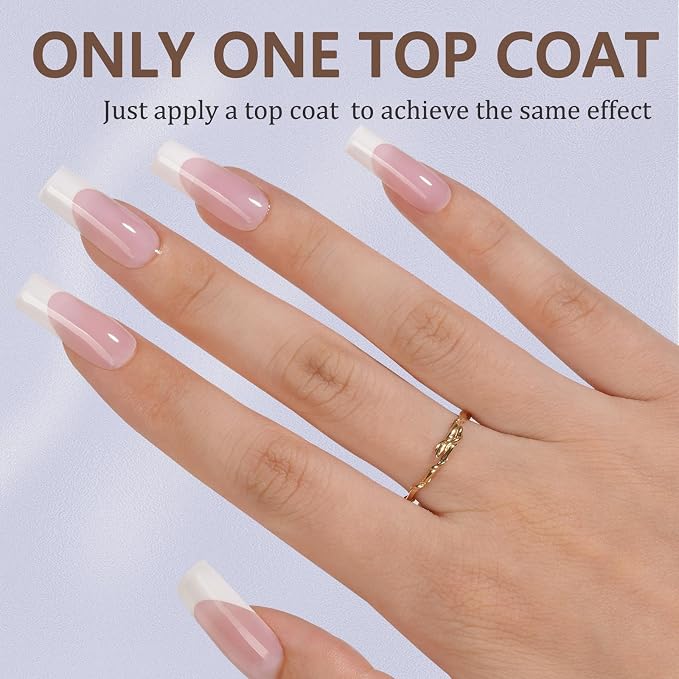 Misssix 240Pcs French Tip Press on Nail Long Square Gel Fake Nails Pink | No Need to File Tips Pre-lasting, White French Nail Tips for Nail Art DIY 15 Sizes