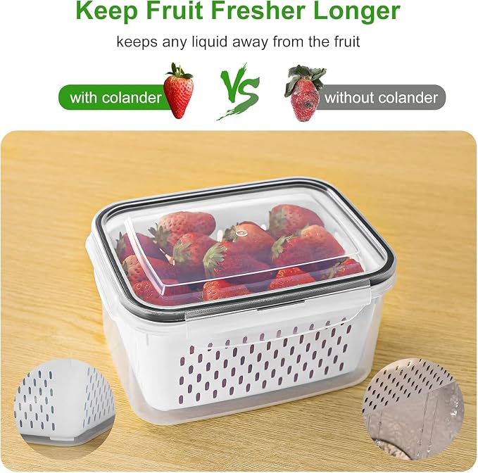 5 PCS Large Fruit storage Containers for Fridge with Colanders and Choppers | Leakproof Food Storage Containers with Lids, Dishwasher Microwave Safe Produce Containers to Keep Fruits Vegetable Fresh