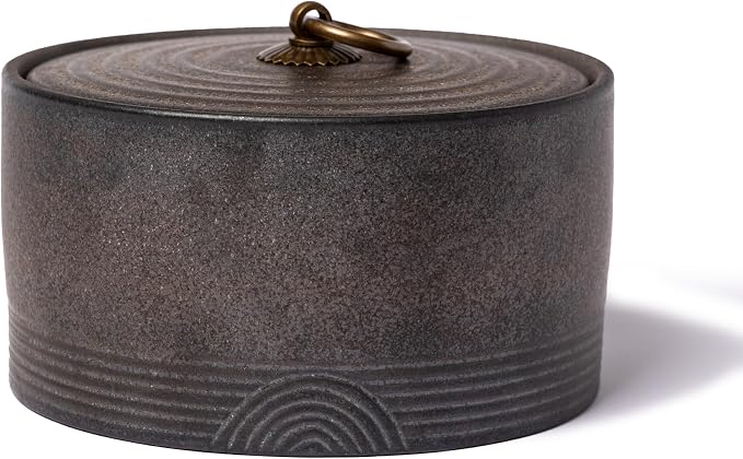 Ceramic Canister,16.9 Oz /500ml Clay Food Storage Jar -Stone Golden | Easy Open Anti-caking jar for Salt, Sugar,Tea,Coffee Beans,Herb,Candy,Spices,Nuts