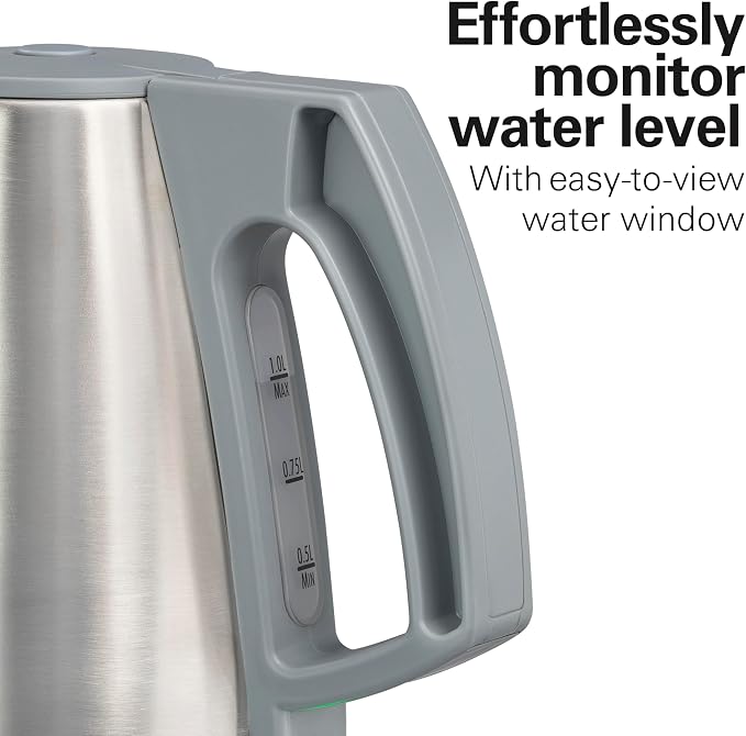 Hamilton Beach 1 Liter Electric Tea Kettle, Water Boiler & Heater | Fast Boiling 1500 Watts | BPA Free | Cordless Serving | Auto-Shutoff & Boil-Dry Protection | Cord Wrap | Stainless Steel