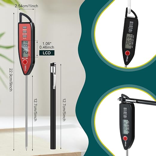 10 Set Digital Food Thermometer Long Probe Instant,Black | Waterproof for Water, Liquid, Candle and Cooking Meat Thermometer Read for Kitchen BBQ Grill Candy