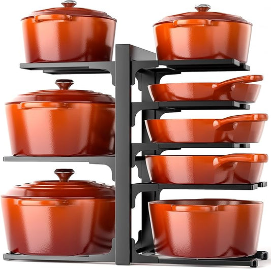 MUDEELA 8-Tier Pots and Pans Organizer under Cabinet, 15.9" H Heavy-duty | 120LBS capacity, 2 Installation Options, Adjustable pot rack holds cast-iron pans, skillets, griddles and shallow pot
