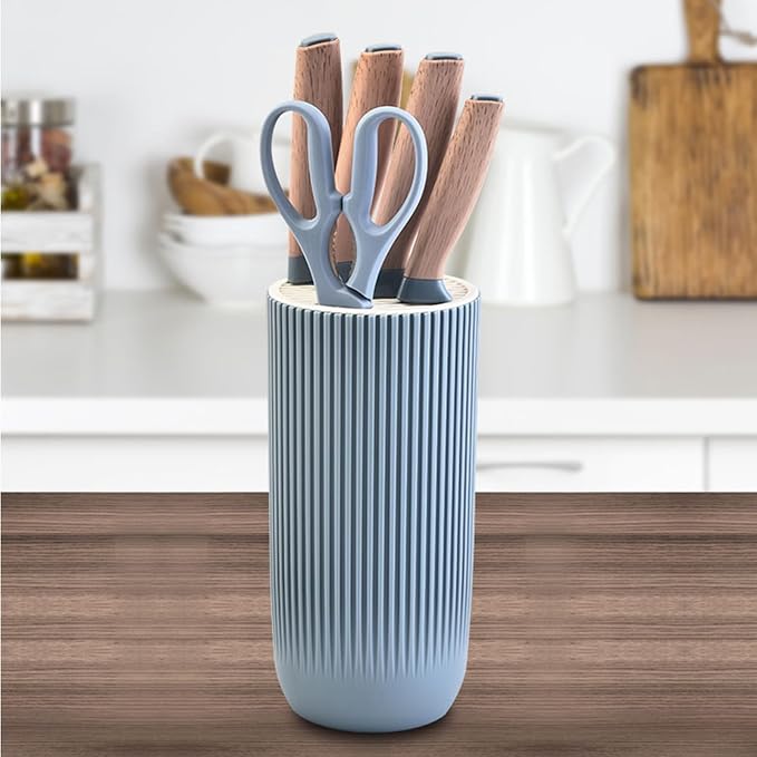 Kitchen Knife Set, Retrosohoo 6-Pieces Blue Sharp Knife Set for Kitchen, Non-stick Non-slip Stainless Steel Chef Knife Set with Universal Knife Block Suitable for Home Restaurant (Dusty Blue)