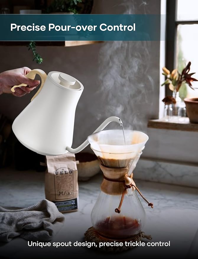 INTASTING Gooseneck Electric Kettle with 1℉ Temperature Control, 0.9 Liter | Fast Heating, Stainless Steel Interior, for Pour Over Coffee, Tea & Boiling Water, Keep Warm, Auto Shut-Off, 1200W, Cream