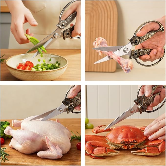 XSNBRD Kitchen Shears Sharp, Black Gun Stainless Steel Owl Scissors. | 3.5mm stainless blades,ergonomic owl handle,dishwasher safe,versatile cutting for kitchen and outdoor.