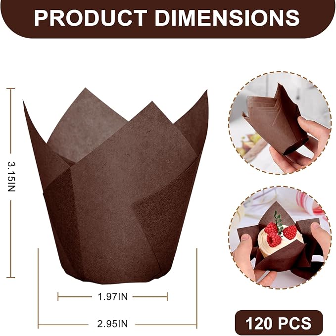 120pcs Tulip Cupcake Liners for Baking Cups, Premium Muffin Liners Holders | Food Graded Parchment Paper Muffin Liners Holders, Standard Greaseproof Cupcake Wrappers for Party, Christmas