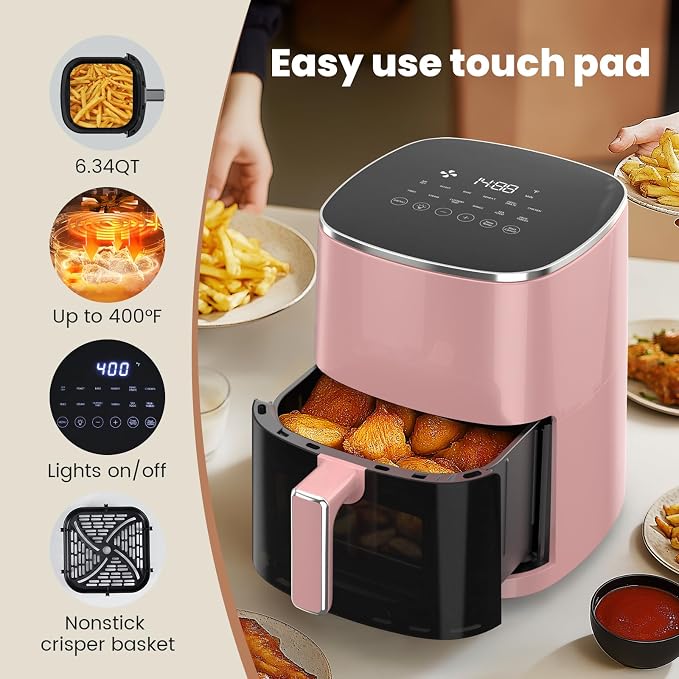 Sweetcrispy Air Fryer 6 Quarts with Window, 12-in-1 Square Airfryer Oven for Family, 400°F Rapid Air Crispy Technology, Roast Bake Dehydrate, Nonstick & Easy-Clean Basket