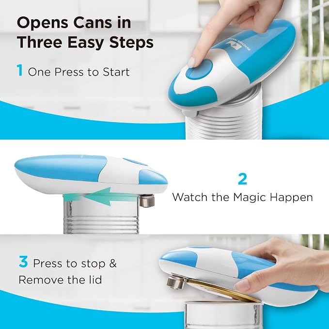 Kitchen Mama Auto Electric Can Opener, Sky Blue | Automatic, Hands Free, Smooth Edge, Food-Safe, Battery Operated