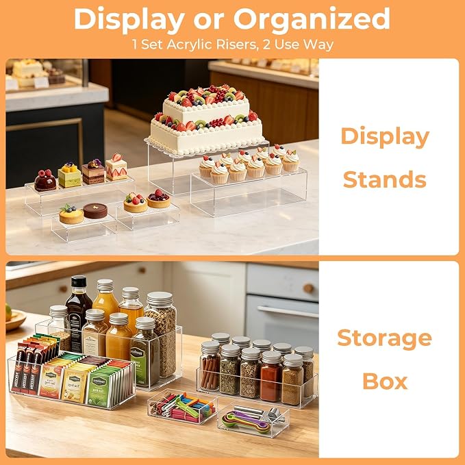 Extra Large 15.5 Inch Acrylic Buffet Risers Stands, 5 PCS Clear Food Risers for Buffet Table, Tiered Rectangle Dessert Table Display Set, Party Food Display for Catering Supplies