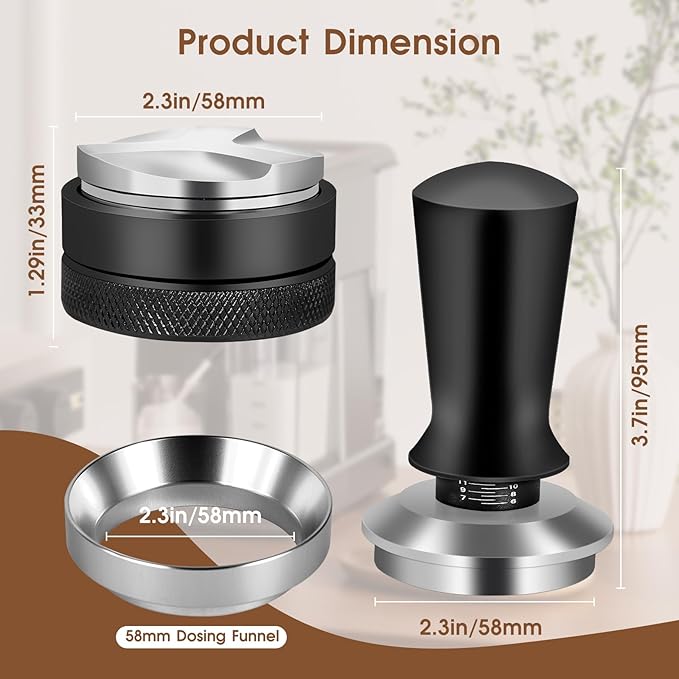 Reoszeank 58mm Espresso Accessories Kit, Distributor, Tamper, Dosing Funnel | Spring Loaded Calibrated Tamper, Espresso Distribution Tool and Leveler, fits 58 mm Espresso Machine and Portafilter