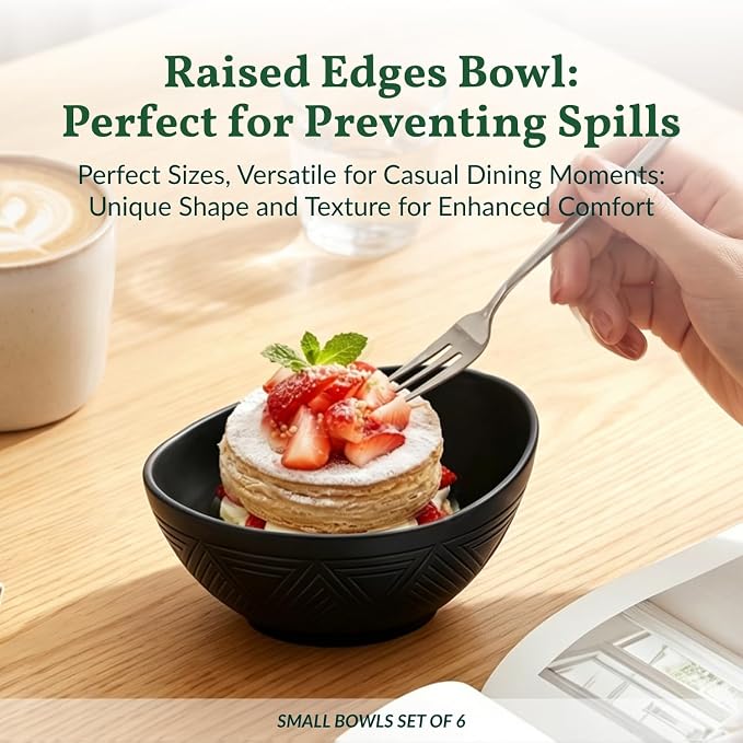 Wheat Straw Bowls 10 OZ Small Bowls Unbreakable Small Serving Bowls for Ice Cream, Snack, Dipping Side Dishes, Yogurt Microwave & Dishwasher Safe Oval Bowls for Camping, Dorm (6 PCS, Black)