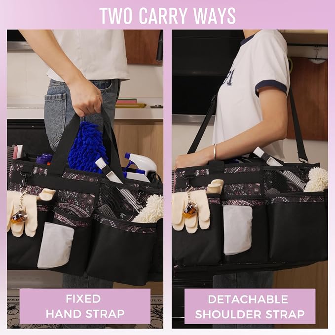 SCAVATA Wearable Cleaning Caddy, Cleaning Caddy Supplies Organizer with Handle & Shoulder Straps for Housekeepers, Under Sink & Car Cleaning Tool Organizers Bag with 4 Foldable Divider (Totem)