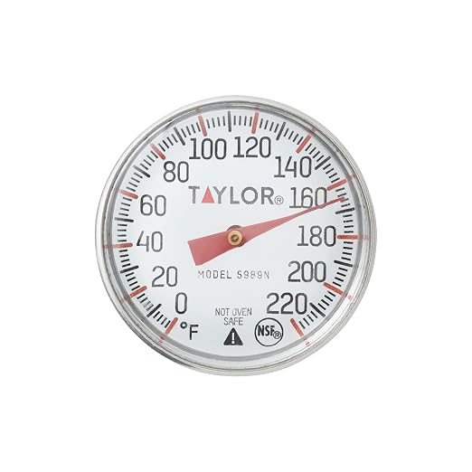 Taylor Instant Read Analog Meat Food Grill BBQ Cooking Kitchen Thermometer with Red Pocket Sleeve for Calibration, 1 inch dial, Stainless Steel