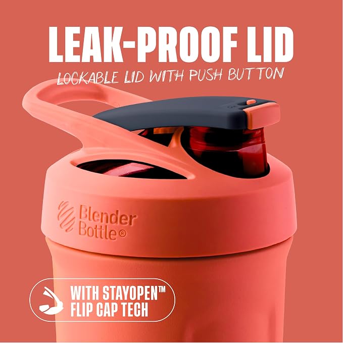BlenderBottle Sport Flip Stainless Steel Shaker Bottle 24 oz Coral