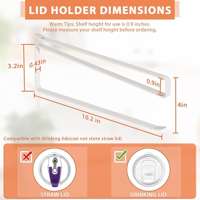 2 Pack Tumbler Lid Organizer, Versatile Tumbler Storage Holds 20 Lids White | Space Saving Cup Lid Organizers Inside Cabinet Tumbler Lid Hook for Kitchen Organizer and Storage, Paper Towel Rack Hanger