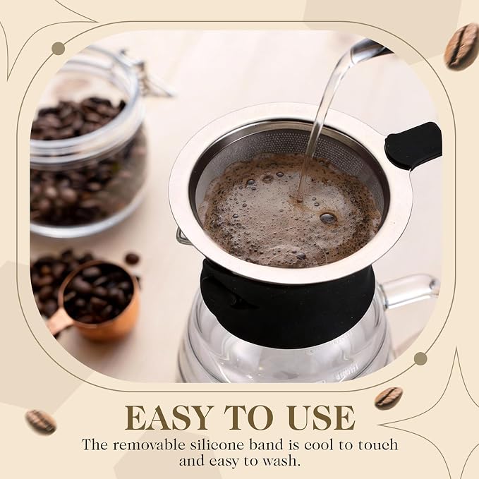 500ml Pour over Coffee Maker Glass Drip Coffee Maker with Reusable Stainless Filter and Grip for Home Office